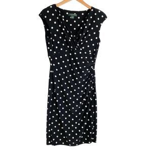 Lauren Ralph Lauren Polka Dot Faux Wrap Dress Size‎ 6 Black White Babydoll Retro